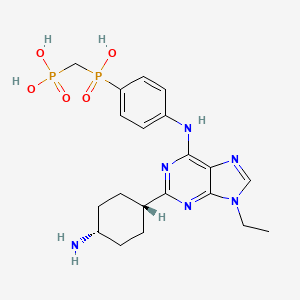 molecular formula C20H28N6O5P2 B1248715 {[(4-{[2-(4-Aminocyclohexyl)-9-ethyl-9H-purin-6-YL]amino}phenyl)(hydroxy)phosphoryl]methyl}phosphonic acid 