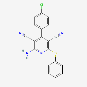 molecular formula C19H11ClN4S B12487163 2-Amino-4-(4-chlorophenyl)-6-(phenylsulfanyl)pyridine-3,5-dicarbonitrile 