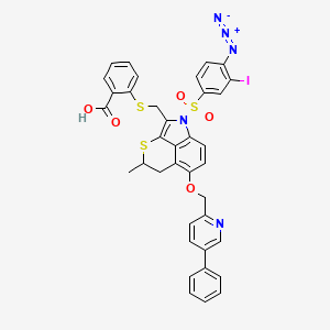 molecular formula C37H28IN5O5S3 B1248721 Benzoic acid, 2-(((1-((4-azido-3-iodophenyl)sulfonyl)-4,5-dihydro-4-methyl-6-((5-phenyl-2-pyridinyl)methoxy)-1H-thiopyrano(2,3,4-cd)indol-2-yl)methyl)thio)- CAS No. 161447-83-2