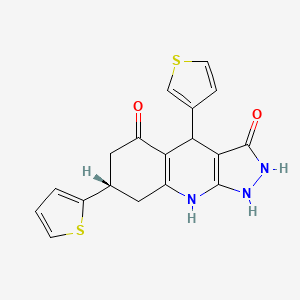 molecular formula C18H15N3O2S2 B12487222 (4R,7S)-3-hydroxy-7-(thiophen-2-yl)-4-(thiophen-3-yl)-1,4,6,7,8,9-hexahydro-5H-pyrazolo[3,4-b]quinolin-5-one 