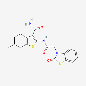 molecular formula C19H19N3O3S2 B12487414 6-methyl-2-{[(2-oxo-1,3-benzothiazol-3(2H)-yl)acetyl]amino}-4,5,6,7-tetrahydro-1-benzothiophene-3-carboxamide 