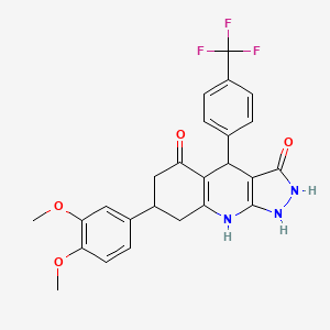 molecular formula C25H22F3N3O4 B12487453 7-(3,4-dimethoxyphenyl)-4-[4-(trifluoromethyl)phenyl]-4,7,8,9-tetrahydro-1H-pyrazolo[3,4-b]quinoline-3,5(2H,6H)-dione 