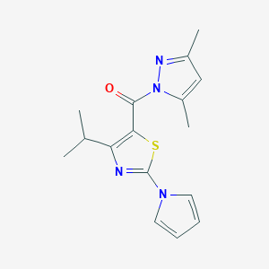 molecular formula C16H18N4OS B12487601 (3,5-dimethyl-1H-pyrazol-1-yl)[4-(propan-2-yl)-2-(1H-pyrrol-1-yl)-1,3-thiazol-5-yl]methanone 