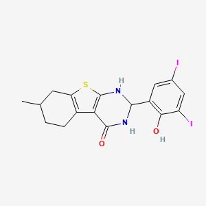 molecular formula C17H16I2N2O2S B12487745 2-(2-Hydroxy-3,5-diiodophenyl)-7-methyl-1,2,5,6,7,8-hexahydro[1]benzothieno[2,3-d]pyrimidin-4-ol 