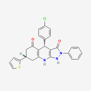 molecular formula C26H20ClN3O2S B12487767 (4S,7S)-4-(4-chlorophenyl)-2-phenyl-7-(thiophen-2-yl)-4,7,8,9-tetrahydro-1H-pyrazolo[3,4-b]quinoline-3,5(2H,6H)-dione 