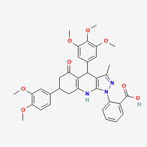 2-[7-(3,4-dimethoxyphenyl)-3-methyl-5-oxo-4-(3,4,5-trimethoxyphenyl)-4,5,6,7,8,9-hexahydro-1H-pyrazolo[3,4-b]quinolin-1-yl]benzoic acid