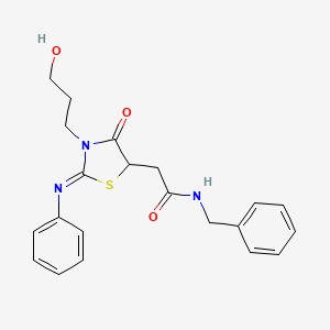 molecular formula C21H23N3O3S B12488177 N-benzyl-2-[(2E)-3-(3-hydroxypropyl)-4-oxo-2-(phenylimino)-1,3-thiazolidin-5-yl]acetamide 