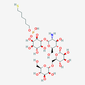 molecular formula C30H56NO23PS B1248829 6-sulfanylhexyl (1R,2R,3R,4R,5S,6R)-2,3,4,5-tetrahydroxy-6-{[alpha-D-mannosyl-(1->6)-alpha-D-mannosyl-(1->4)-alpha-D-glucosaminyl]oxy}cyclohexyl hydrogen phosphate 