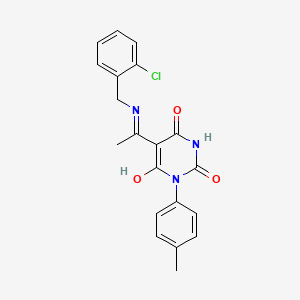 (5E)-5-{1-[(2-chlorobenzyl)amino]ethylidene}-1-(4-methylphenyl)pyrimidine-2,4,6(1H,3H,5H)-trione