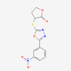 molecular formula C12H9N3O5S B12488444 3-{[5-(3-nitrophenyl)-1,3,4-oxadiazol-2-yl]sulfanyl}dihydrofuran-2(3H)-one 