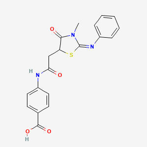 4-({[(2E)-3-methyl-4-oxo-2-(phenylimino)-1,3-thiazolidin-5-yl]acetyl}amino)benzoic acid