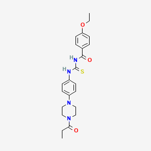 molecular formula C23H28N4O3S B12488641 4-ethoxy-N-{[4-(4-propanoylpiperazin-1-yl)phenyl]carbamothioyl}benzamide 