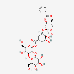 molecular formula C33H44O19 B1248868 [(2S,3R,4S,5S,6R)-4,5-二羟基-6-(羟甲基)-3-[(2S,3R,4S,5S,6R)-3,4,5-三羟基-6-(羟甲基)氧杂环-2-基]氧氧杂环-2-基] (2S,3aR,4S,4'S,5'R,6S,7aR)-4'-苯甲酰氧基-3a,4-二羟基-5'-甲基-3-氧代螺[5,6,7,7a-四氢-4H-1-苯并呋喃-2,2'-氧杂环]-6-羧酸盐 