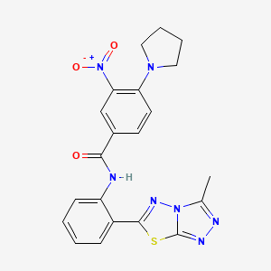 molecular formula C21H19N7O3S B12488721 N-[2-(3-methyl[1,2,4]triazolo[3,4-b][1,3,4]thiadiazol-6-yl)phenyl]-3-nitro-4-(pyrrolidin-1-yl)benzamide 