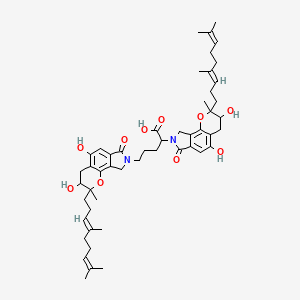 molecular formula C51H68N2O10 B1248875 2,5-Bis[2-[(3E)-4,8-dimethylnona-3,7-dienyl]-3,5-dihydroxy-2-methyl-7-oxo-4,9-dihydro-3H-pyrano[2,3-e]isoindol-8-yl]pentanoic acid 
