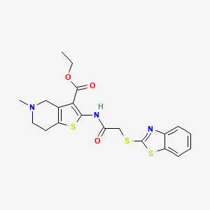 molecular formula C20H21N3O3S3 B12488927 Ethyl 2-{[(1,3-benzothiazol-2-ylsulfanyl)acetyl]amino}-5-methyl-4,5,6,7-tetrahydrothieno[3,2-c]pyridine-3-carboxylate 