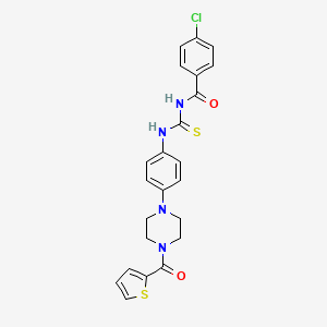 molecular formula C23H21ClN4O2S2 B12488993 4-chloro-N-({4-[4-(thiophen-2-ylcarbonyl)piperazin-1-yl]phenyl}carbamothioyl)benzamide 