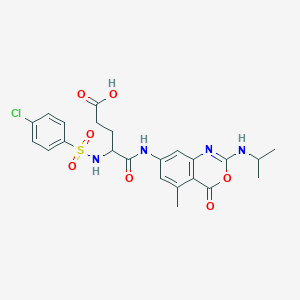 molecular formula C23H25ClN4O7S B1248902 4-[(4-Chlorophenyl)sulfonylamino]-5-[[5-methyl-4-oxo-2-(propan-2-ylamino)-3,1-benzoxazin-7-yl]amino]-5-oxopentanoic acid 