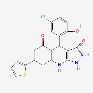 molecular formula C20H16ClN3O3S B12489027 4-(5-chloro-2-hydroxyphenyl)-3-hydroxy-7-(thiophen-2-yl)-1,4,6,7,8,9-hexahydro-5H-pyrazolo[3,4-b]quinolin-5-one 