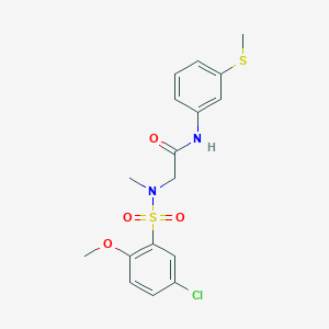 molecular formula C17H19ClN2O4S2 B12489054 N~2~-[(5-chloro-2-methoxyphenyl)sulfonyl]-N~2~-methyl-N-[3-(methylsulfanyl)phenyl]glycinamide 