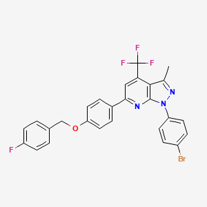 molecular formula C27H18BrF4N3O B12489102 1-(4-bromophenyl)-6-{4-[(4-fluorobenzyl)oxy]phenyl}-3-methyl-4-(trifluoromethyl)-1H-pyrazolo[3,4-b]pyridine 