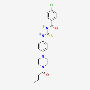 molecular formula C22H25ClN4O2S B12489190 N-{[4-(4-butanoylpiperazin-1-yl)phenyl]carbamothioyl}-4-chlorobenzamide 