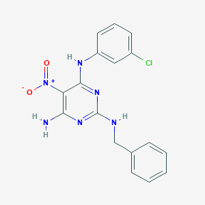 molecular formula C17H15ClN6O2 B12489311 N~2~-benzyl-N~4~-(3-chlorophenyl)-5-nitropyrimidine-2,4,6-triamine 