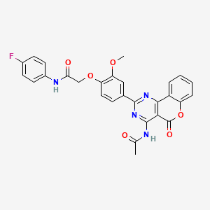 molecular formula C28H21FN4O6 B12489395 2-{4-[4-(acetylamino)-5-oxo-5H-chromeno[4,3-d]pyrimidin-2-yl]-2-methoxyphenoxy}-N-(4-fluorophenyl)acetamide 