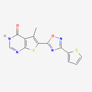 molecular formula C13H8N4O2S2 B12489498 5-methyl-6-[3-(thiophen-2-yl)-1,2,4-oxadiazol-5-yl]thieno[2,3-d]pyrimidin-4(3H)-one 