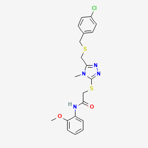 molecular formula C20H21ClN4O2S2 B12489515 2-[(5-{[(4-chlorobenzyl)sulfanyl]methyl}-4-methyl-4H-1,2,4-triazol-3-yl)sulfanyl]-N-(2-methoxyphenyl)acetamide 