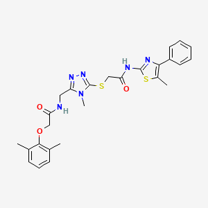 molecular formula C26H28N6O3S2 B12489546 2-(2,6-dimethylphenoxy)-N-{[4-methyl-5-({2-[(5-methyl-4-phenyl-1,3-thiazol-2-yl)amino]-2-oxoethyl}sulfanyl)-4H-1,2,4-triazol-3-yl]methyl}acetamide 