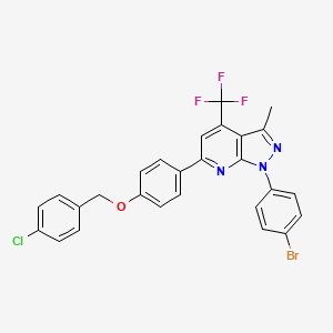 molecular formula C27H18BrClF3N3O B12489649 1-(4-bromophenyl)-6-{4-[(4-chlorobenzyl)oxy]phenyl}-3-methyl-4-(trifluoromethyl)-1H-pyrazolo[3,4-b]pyridine 