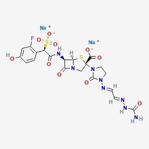 disodium;(3R,5R,6R)-3-[3-[(E)-[(2E)-2-(carbamoylhydrazinylidene)ethylidene]amino]-2-oxoimidazolidin-1-yl]-6-[[(2R)-2-(2-fluoro-4-hydroxyphenyl)-2-sulfonatoacetyl]amino]-7-oxo-4-thia-1-azabicyclo[3.2.0]heptane-3-carboxylate