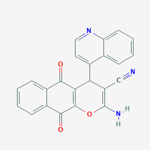 2-amino-5,10-dioxo-4-(quinolin-4-yl)-5,10-dihydro-4H-benzo[g]chromene-3-carbonitrile