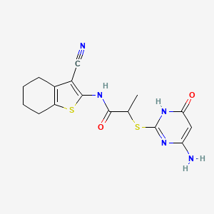 molecular formula C16H17N5O2S2 B12489770 2-[(4-amino-6-oxo-1,6-dihydropyrimidin-2-yl)sulfanyl]-N-(3-cyano-4,5,6,7-tetrahydro-1-benzothiophen-2-yl)propanamide 