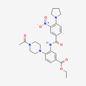 molecular formula C26H31N5O6 B12489849 Ethyl 4-(4-acetylpiperazin-1-yl)-3-({[3-nitro-4-(pyrrolidin-1-yl)phenyl]carbonyl}amino)benzoate 