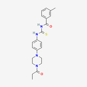 molecular formula C22H26N4O2S B12489854 3-methyl-N-{[4-(4-propanoylpiperazin-1-yl)phenyl]carbamothioyl}benzamide 