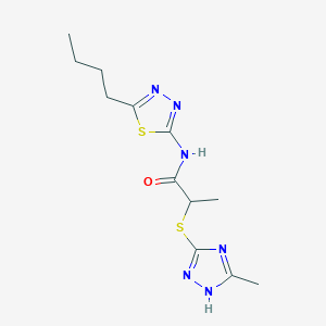 molecular formula C12H18N6OS2 B12489865 N-(5-butyl-1,3,4-thiadiazol-2-yl)-2-[(5-methyl-1H-1,2,4-triazol-3-yl)sulfanyl]propanamide 