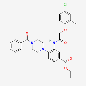 molecular formula C29H30ClN3O5 B12489878 Ethyl 3-{[(4-chloro-2-methylphenoxy)acetyl]amino}-4-[4-(phenylcarbonyl)piperazin-1-yl]benzoate 