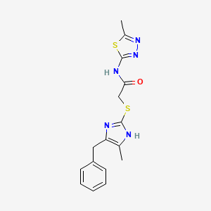 molecular formula C16H17N5OS2 B12489942 2-[(5-benzyl-4-methyl-1H-imidazol-2-yl)sulfanyl]-N-(5-methyl-1,3,4-thiadiazol-2-yl)acetamide 