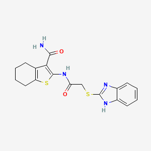 molecular formula C18H18N4O2S2 B12489972 2-{[(1H-benzimidazol-2-ylsulfanyl)acetyl]amino}-4,5,6,7-tetrahydro-1-benzothiophene-3-carboxamide 