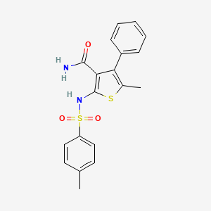 molecular formula C19H18N2O3S2 B12489987 5-Methyl-2-{[(4-methylphenyl)sulfonyl]amino}-4-phenylthiophene-3-carboxamide 