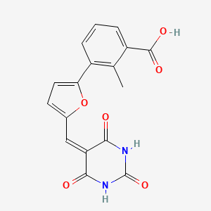 molecular formula C17H12N2O6 B12490055 2-Methyl-3-{5-[(2,4,6-trioxo-1,3-diazinan-5-ylidene)methyl]furan-2-YL}benzoic acid 