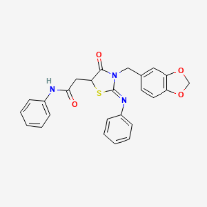 molecular formula C25H21N3O4S B12490121 2-[(2Z)-3-(1,3-benzodioxol-5-ylmethyl)-4-oxo-2-(phenylimino)-1,3-thiazolidin-5-yl]-N-phenylacetamide 