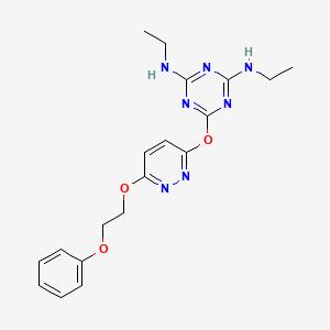 molecular formula C19H23N7O3 B12490157 N,N'-diethyl-6-{[6-(2-phenoxyethoxy)pyridazin-3-yl]oxy}-1,3,5-triazine-2,4-diamine 