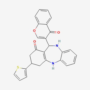 molecular formula C26H20N2O3S B12490220 11-(4-oxo-4H-chromen-3-yl)-3-(thiophen-2-yl)-2,3,4,5,10,11-hexahydro-1H-dibenzo[b,e][1,4]diazepin-1-one 