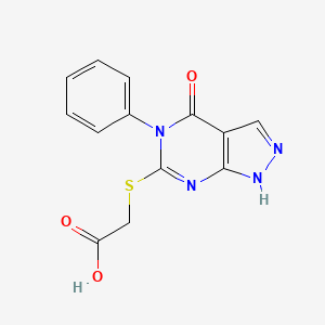 molecular formula C13H10N4O3S B12490322 [(4-oxo-5-phenyl-4,5-dihydro-1H-pyrazolo[3,4-d]pyrimidin-6-yl)sulfanyl]acetic acid 