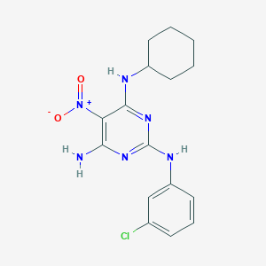 molecular formula C16H19ClN6O2 B12490393 N~2~-(3-chlorophenyl)-N~4~-cyclohexyl-5-nitropyrimidine-2,4,6-triamine 