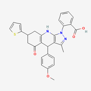 2-[4-(4-methoxyphenyl)-3-methyl-5-oxo-7-(thiophen-2-yl)-4,5,6,7,8,9-hexahydro-1H-pyrazolo[3,4-b]quinolin-1-yl]benzoic acid