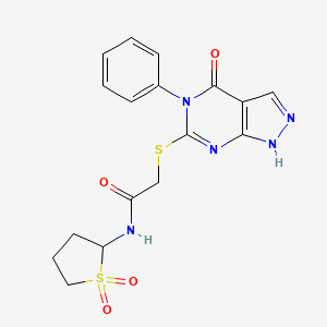 molecular formula C17H17N5O4S2 B12490450 N-(1,1-dioxidotetrahydrothiophen-2-yl)-2-[(4-oxo-5-phenyl-4,5-dihydro-1H-pyrazolo[3,4-d]pyrimidin-6-yl)sulfanyl]acetamide 